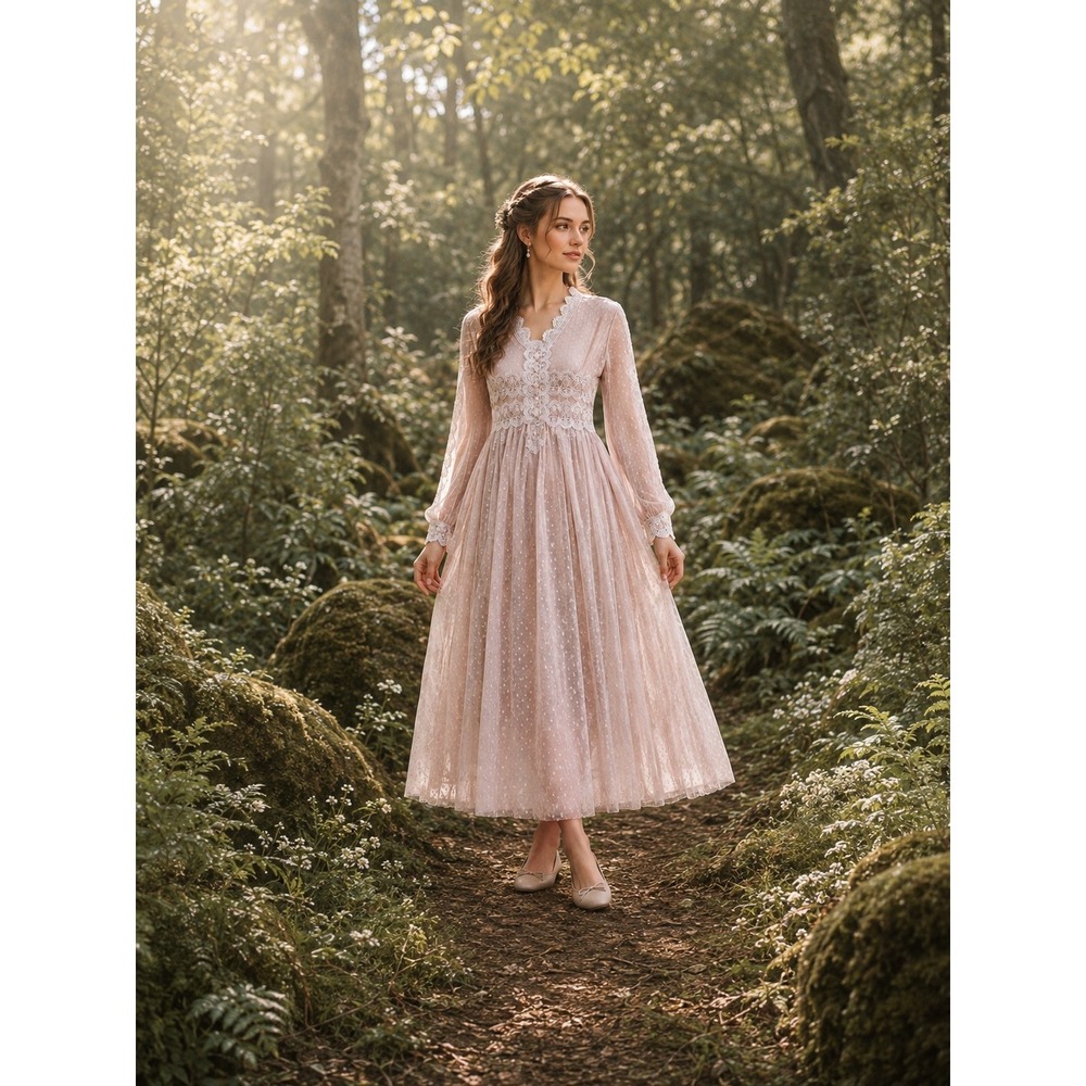 Lace Maxi Dress S Tulle Longsleeve Ethereal Fairycore Coquette Princess Romantic